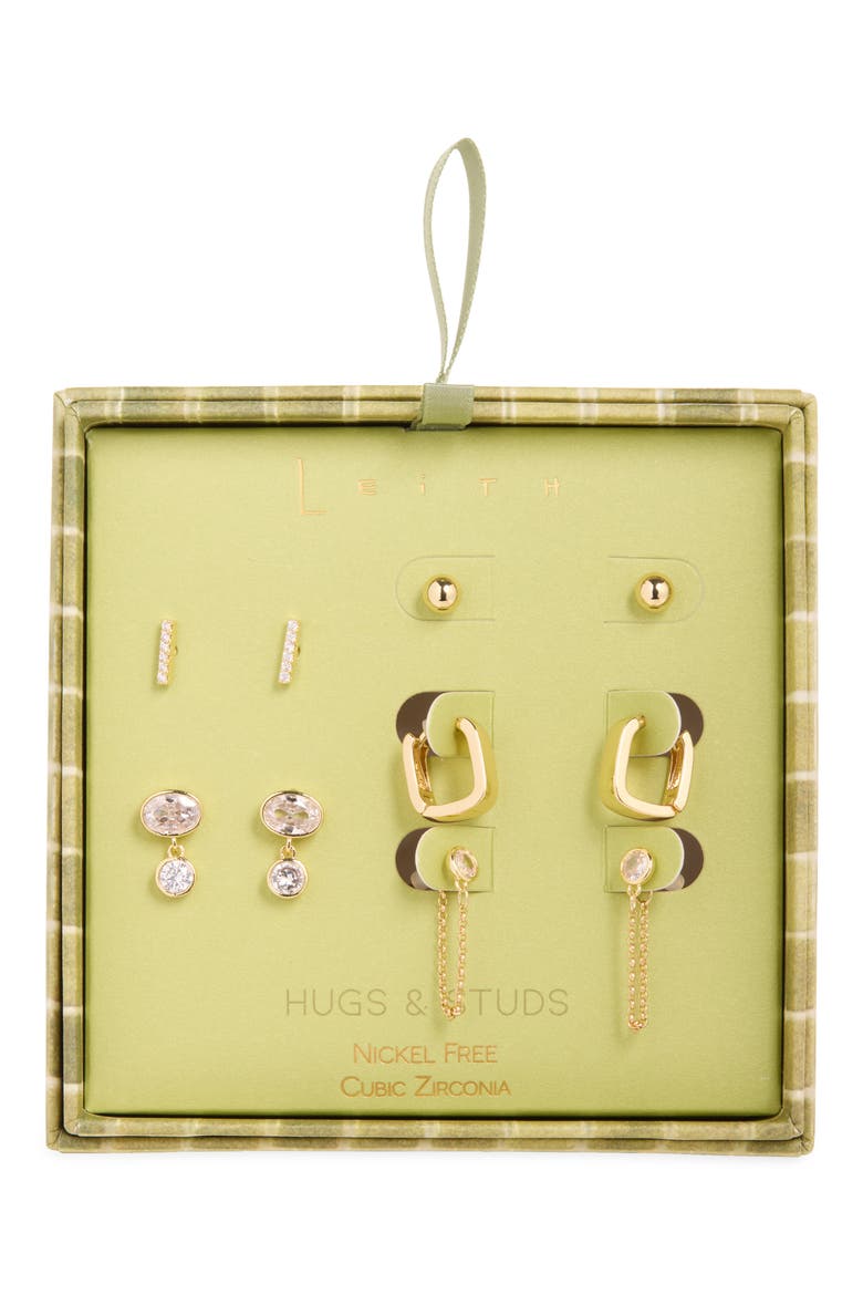 5-Pack Hugs & Studs Earring Set, Main, color, CLEAR- GOLD