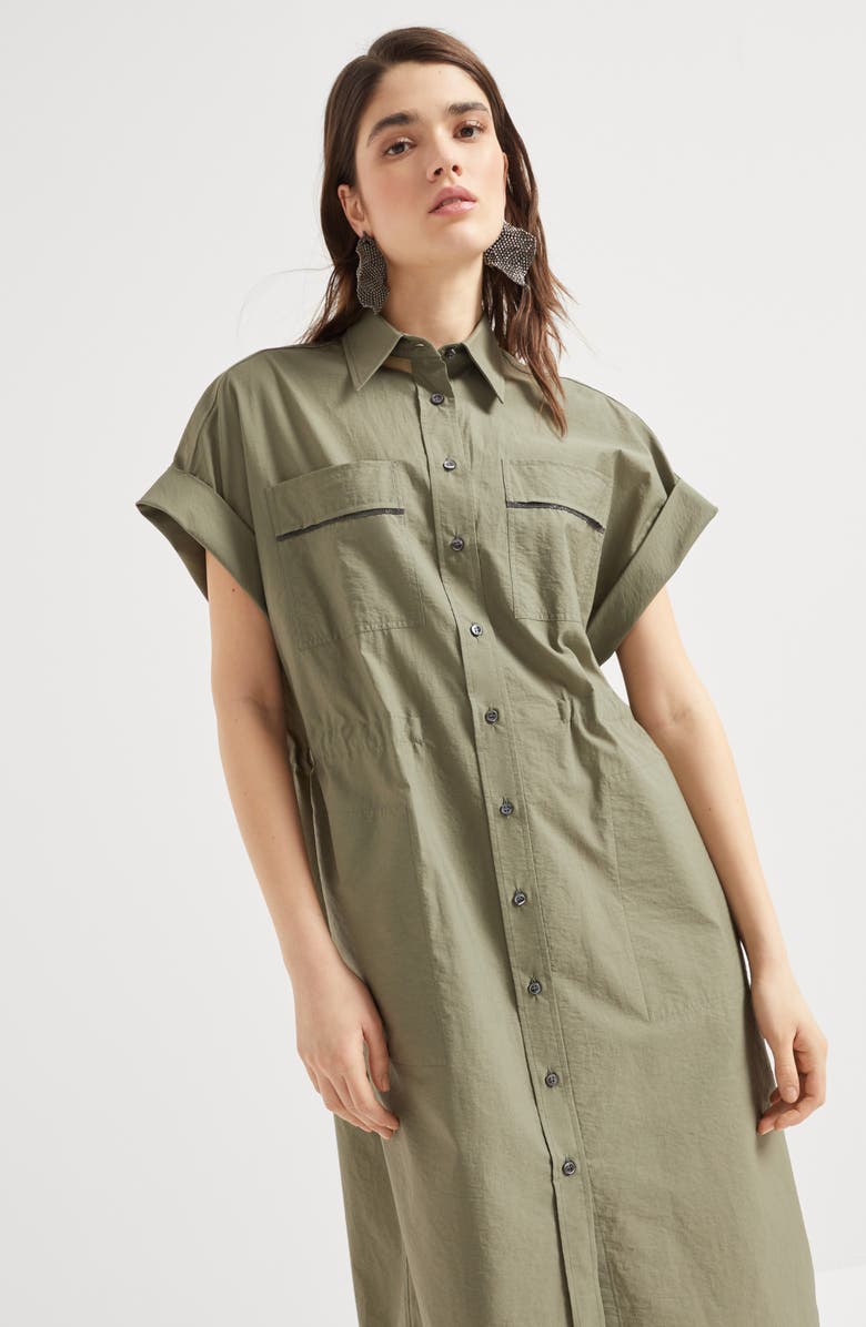 Brunello Cucinelli Poplin chemisier dress with monili, Alternate, color, 