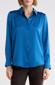 Vince Camuto Satin Long Sleeve Button-Up Shirt