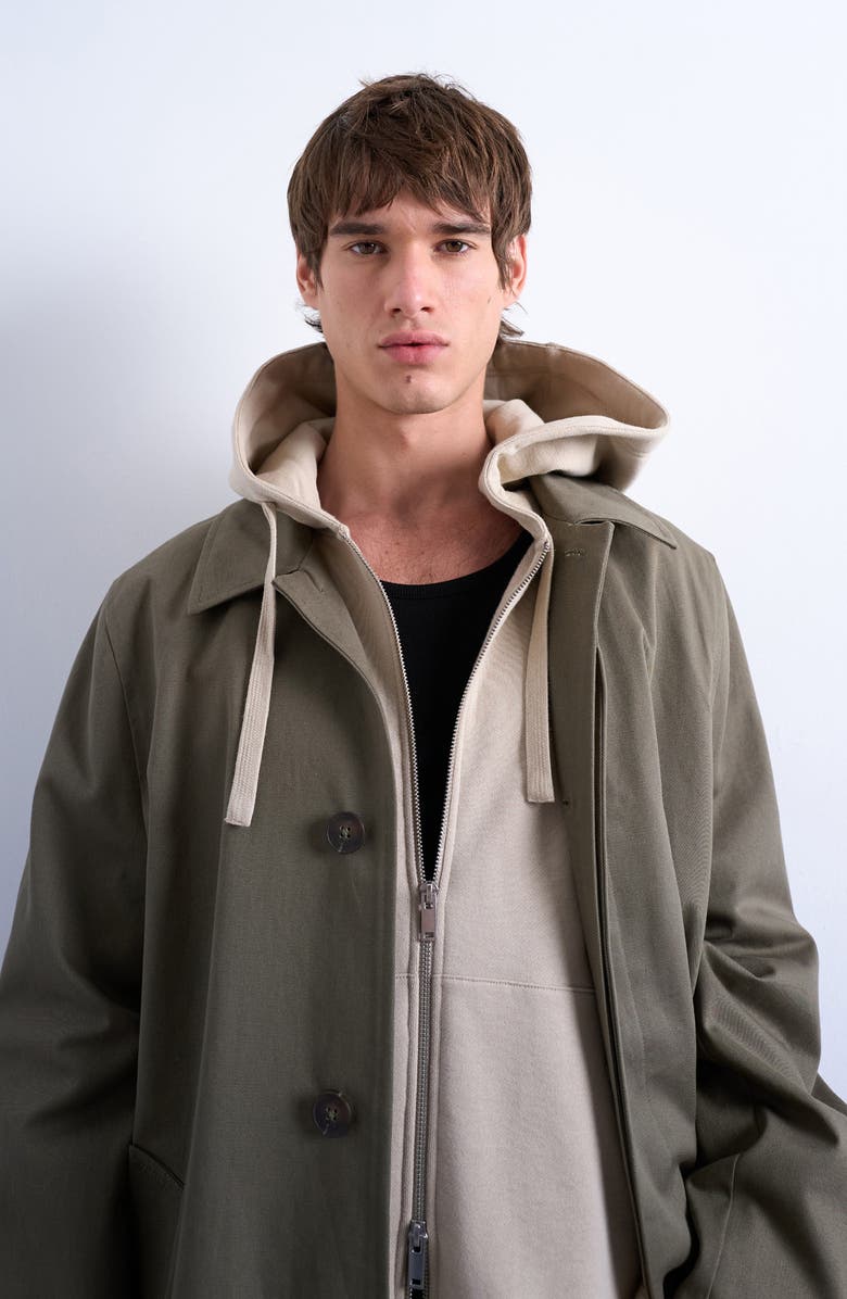 Topman Heavyweight Cotton Blend Zip Hoodie, Alternate, color, Stone