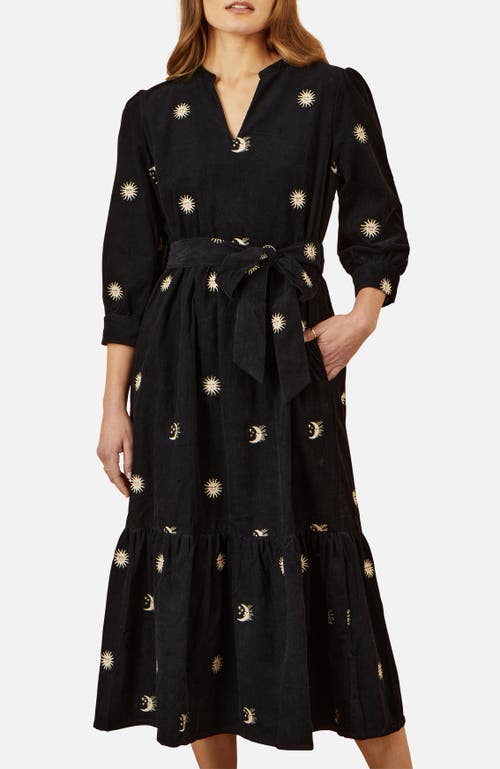 Yumi Cosmic Embroidery Cord Midi Shirt Dress In Black