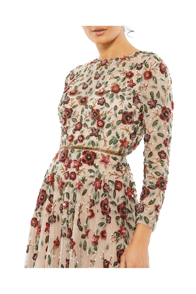 Embellished High Neck Long Sleeve A Line Gown, Alternate, color, ANTIQUE ROSE