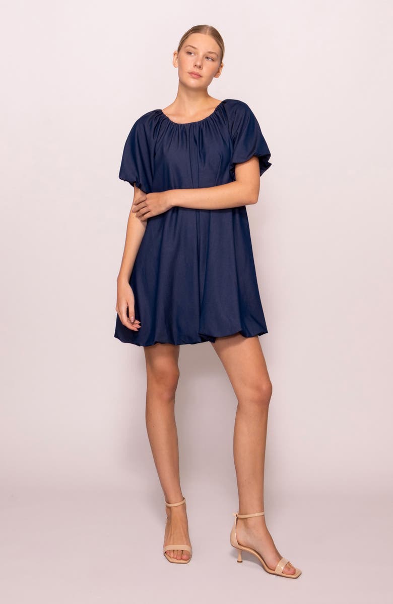 MELLODAY Short Sleeve Bubble Hem Minidress, Alternate, color, Dark Denim
