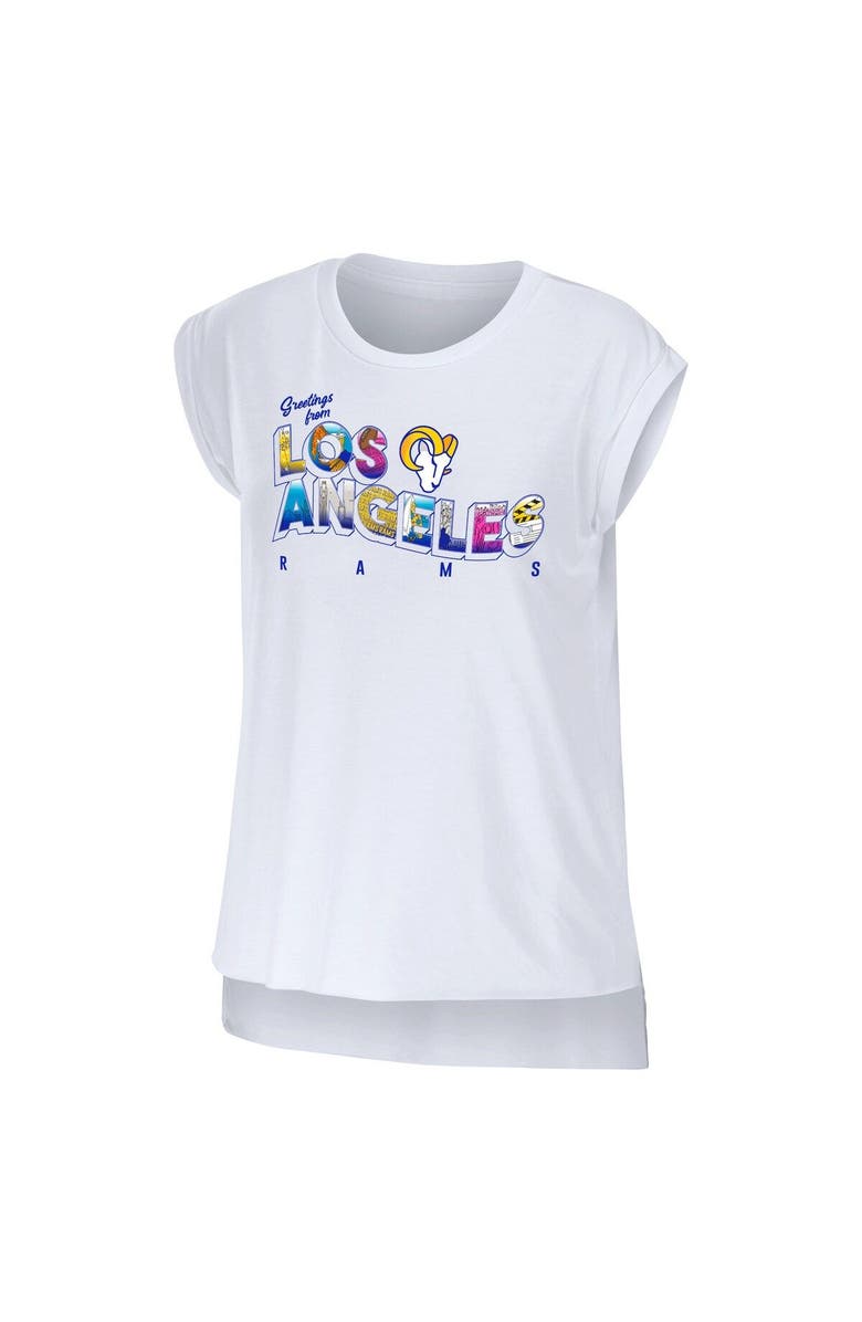WEAR by Erin Andrews Women's WEAR by Erin Andrews White Los Angeles Rams Greetings From Muscle T-Shirt, Alternate, color, White