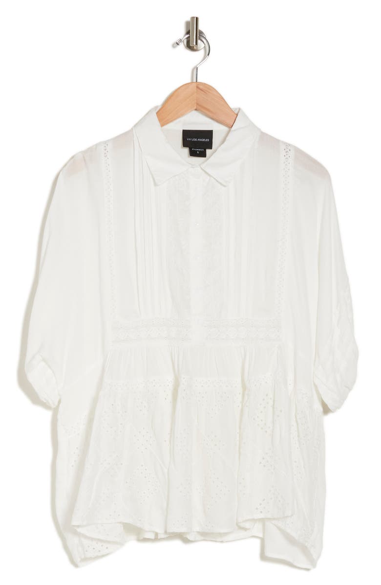LIV LOS ANGELES Mixed Media Eyelet Button-Up Blouse, Alternate, color,