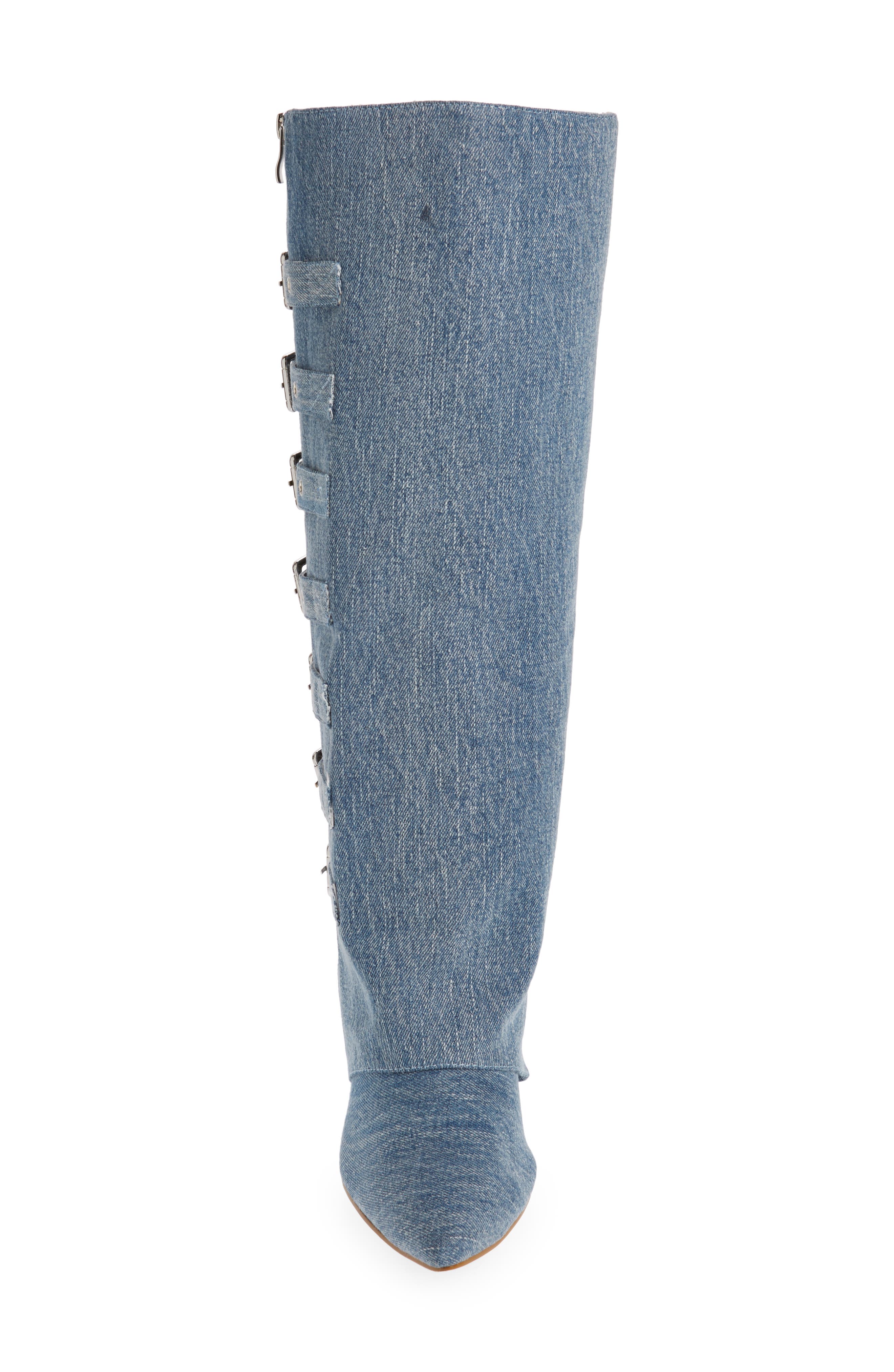 AZALEA WANG Risna Belted Foldover Denim Pointed Toe Boot, Alternate, color, 