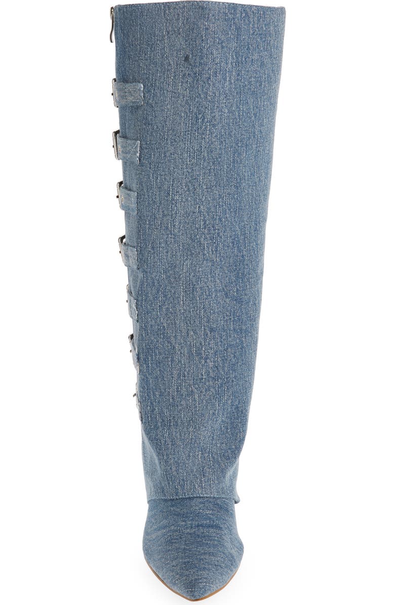 AZALEA WANG Risna Belted Foldover Denim Pointed Toe Boot, Alternate, color,