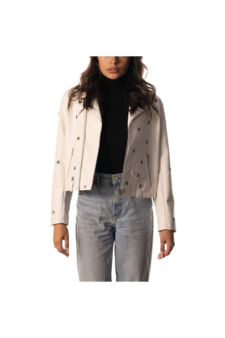 Women's The Wild Collective  White Dallas Cowboys Faux Leather Full-Zip Racing Jacket, Main, color, White