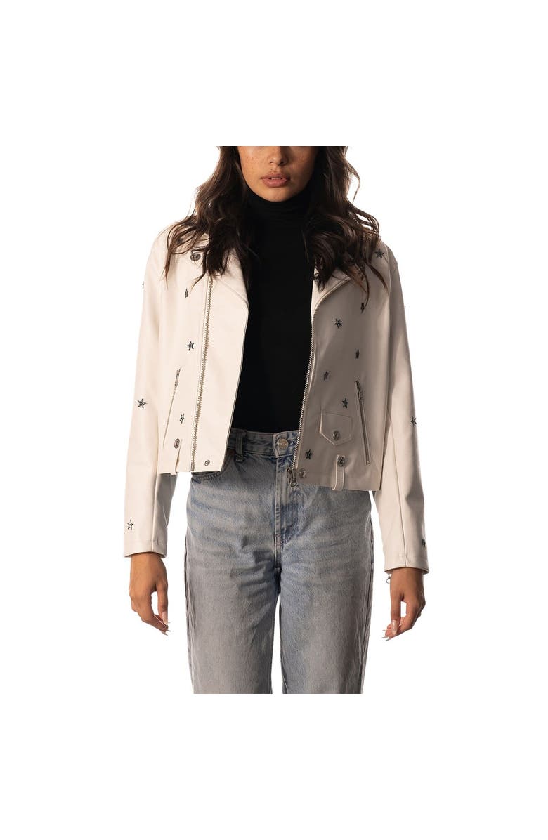 THE WILD COLLECTIVE Women's The Wild Collective  White Dallas Cowboys Faux Leather Full-Zip Racing Jacket, Main, color, White