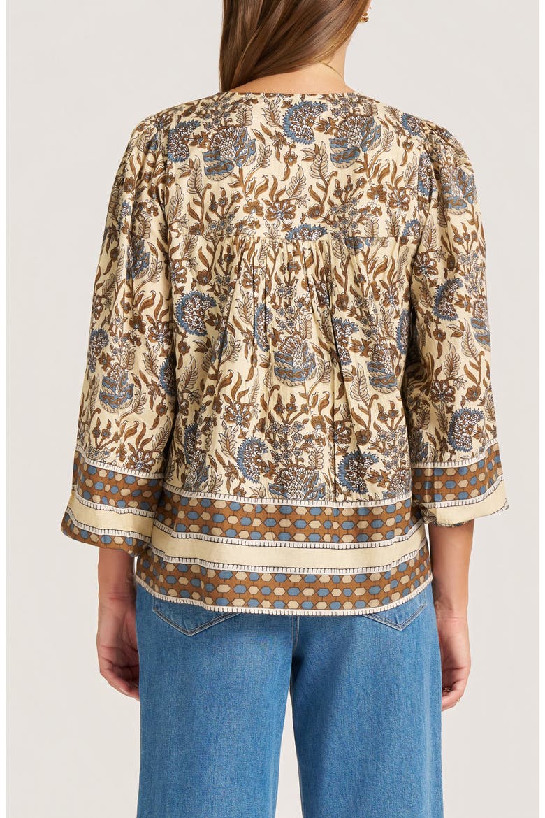 Acacia Floral Cotton Split Neck Top, Alternate, color, STORM