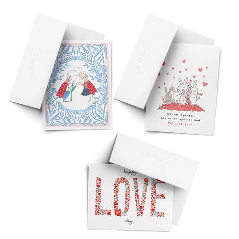 Valentine's Day Friendship Greeting Card Pack Sets, 'Love Bugs, Bunnies We Love You, Love Day' (3 ct, Assorted)