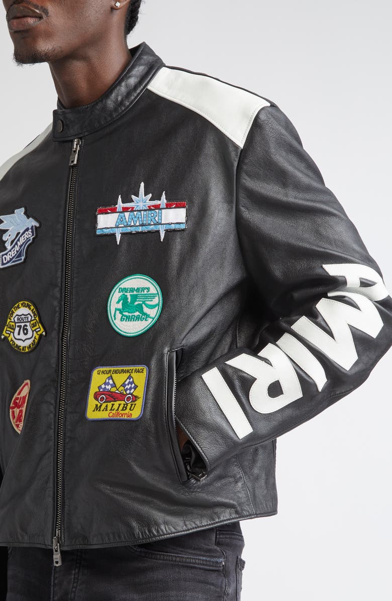 AMIRI Patches Leather Racer Jacket, Alternate, color, Black