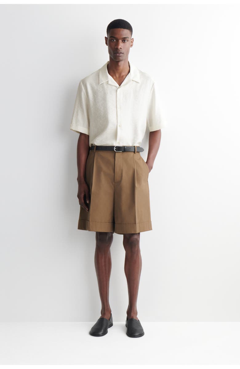 COS Pleated Turn-up Cotton Chino Shorts, Main, color, Khaki