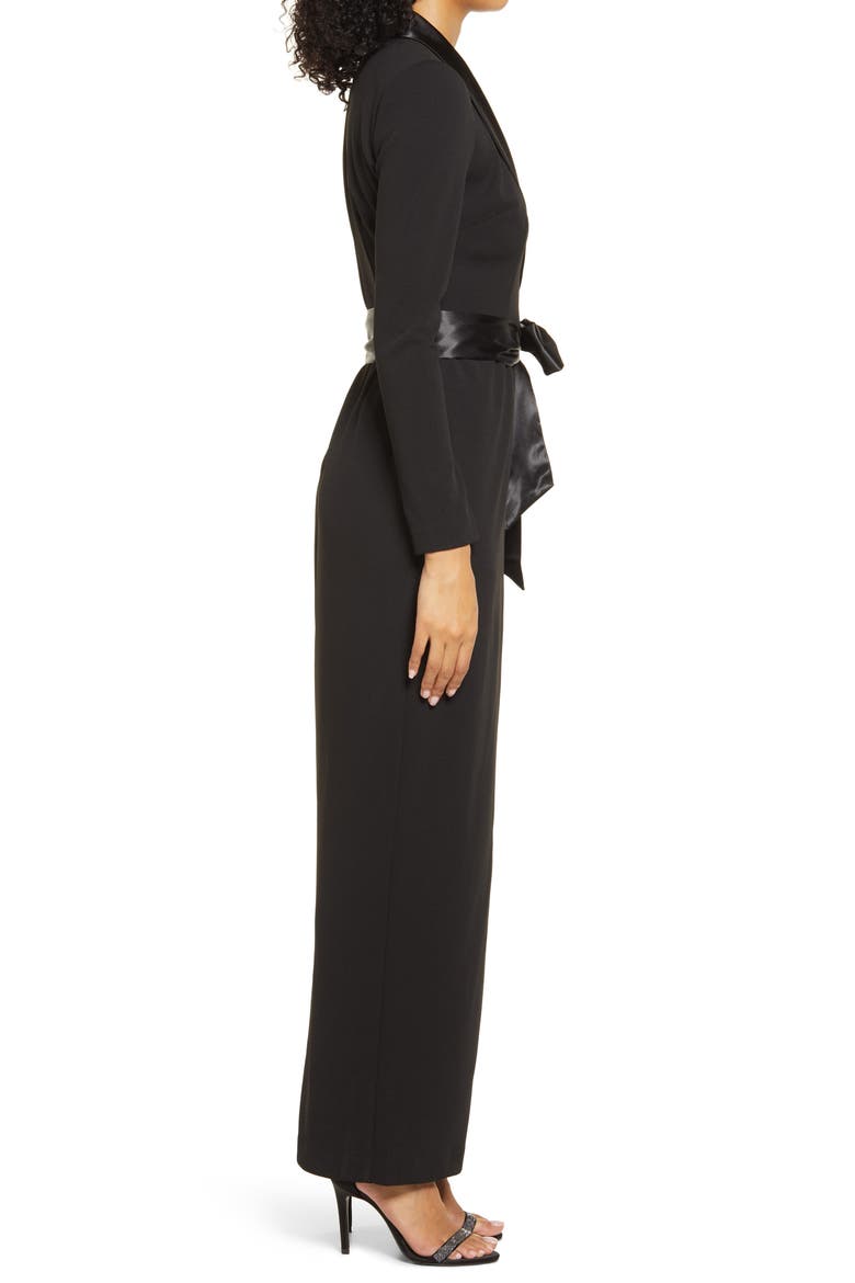 Long Sleeve Tuxedo Gown, Alternate, color, BLACK