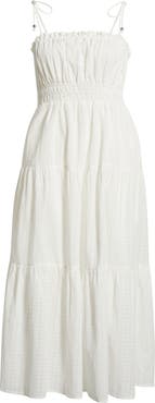 Elan Ruffle Shirred Tie Strap Tiered Cotton Seersucker Cover-Up Sundress