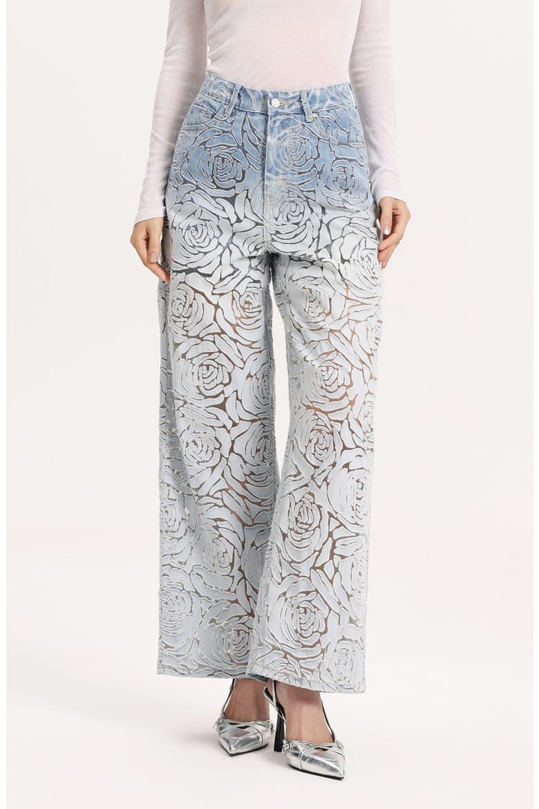 Laser Cut High Waist Wide Leg Jeans, Alternate, color, LIGHT BLUE