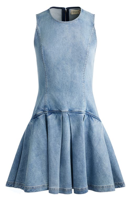 Alice And Olivia Adley Sleeveless Pleated Denim Mini Dress In Blue