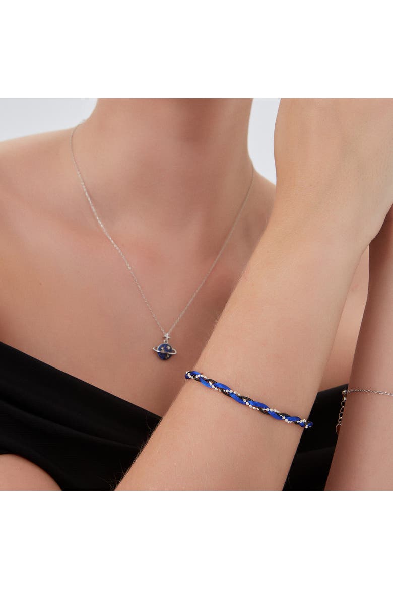Blue Braided Rope Sterling Silver Beaded Chain Bracelet, Alternate, color, Silver