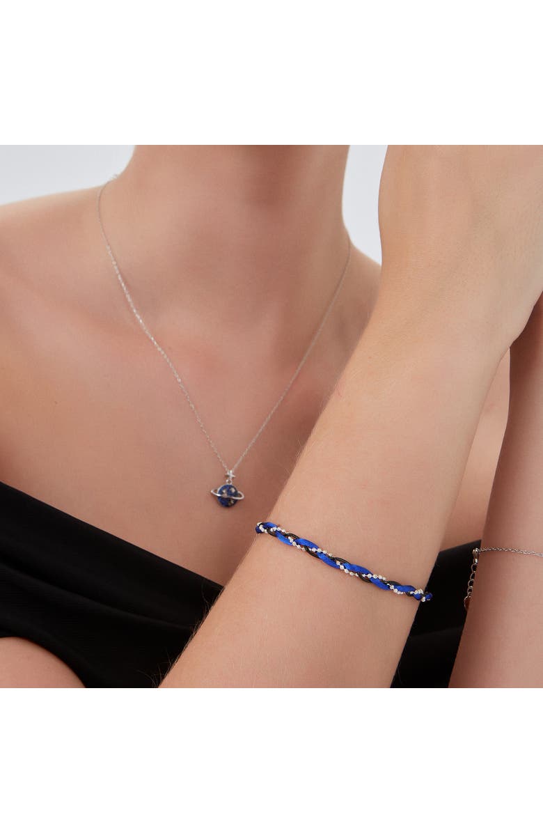 Spero London Blue Braided Rope Sterling Silver Beaded Chain Bracelet, Alternate, color, Silver