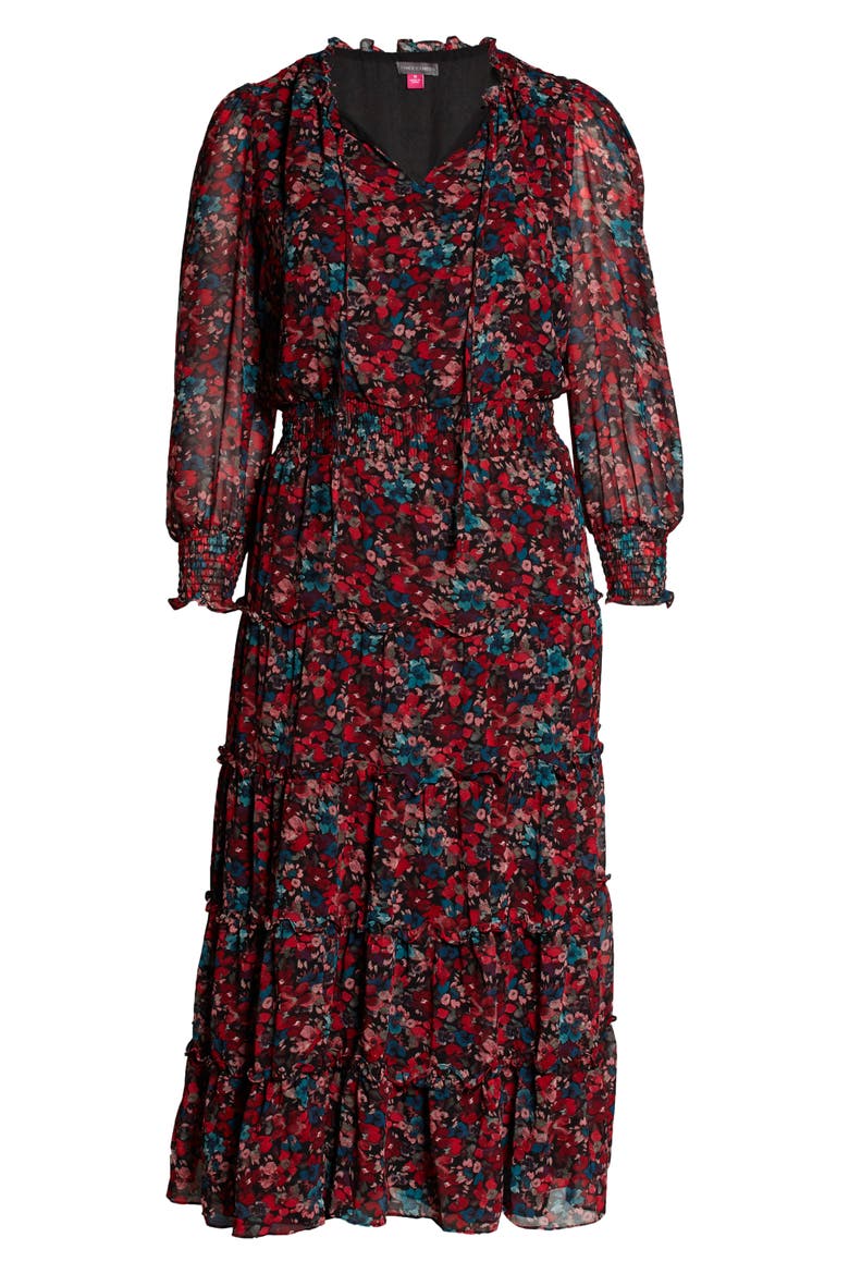 Autumn Floral Print Tiered Long Sleeve Maxi Dress, Alternate, color, CHERRY RED