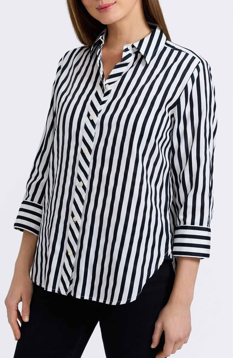 Foxcroft Meghan Stripe Cotton Button-Up Shirt, Main, color, White/ Black