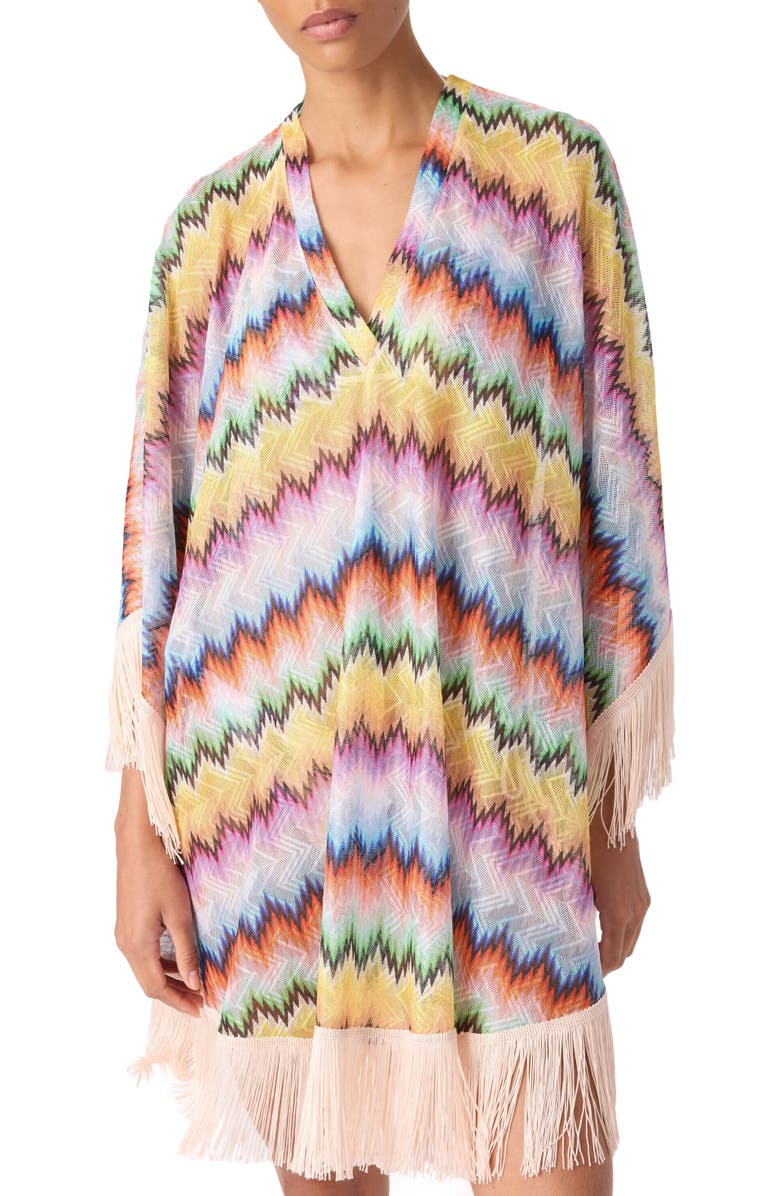 Missoni Short Caftan With Fringes And Gradient Stripe Print, Alternate, color, Multicoloured