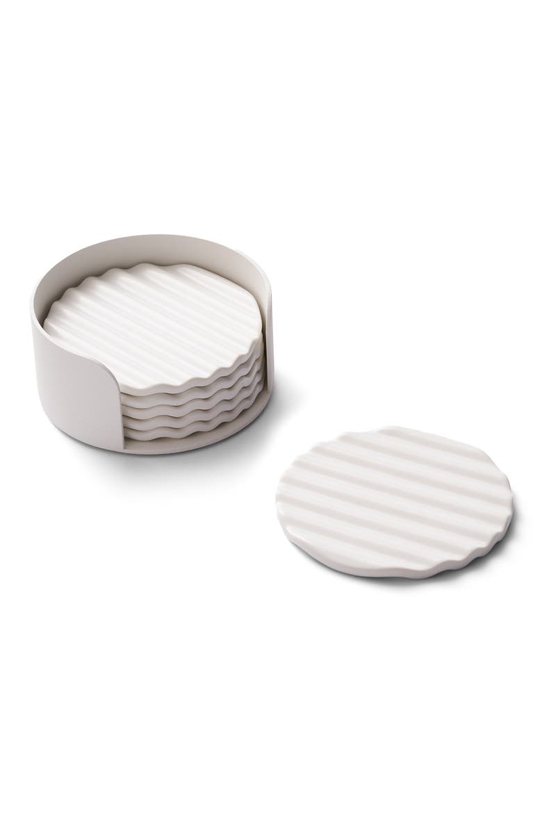 Wave Set of 6 Coasters, Alternate, color, WHITE