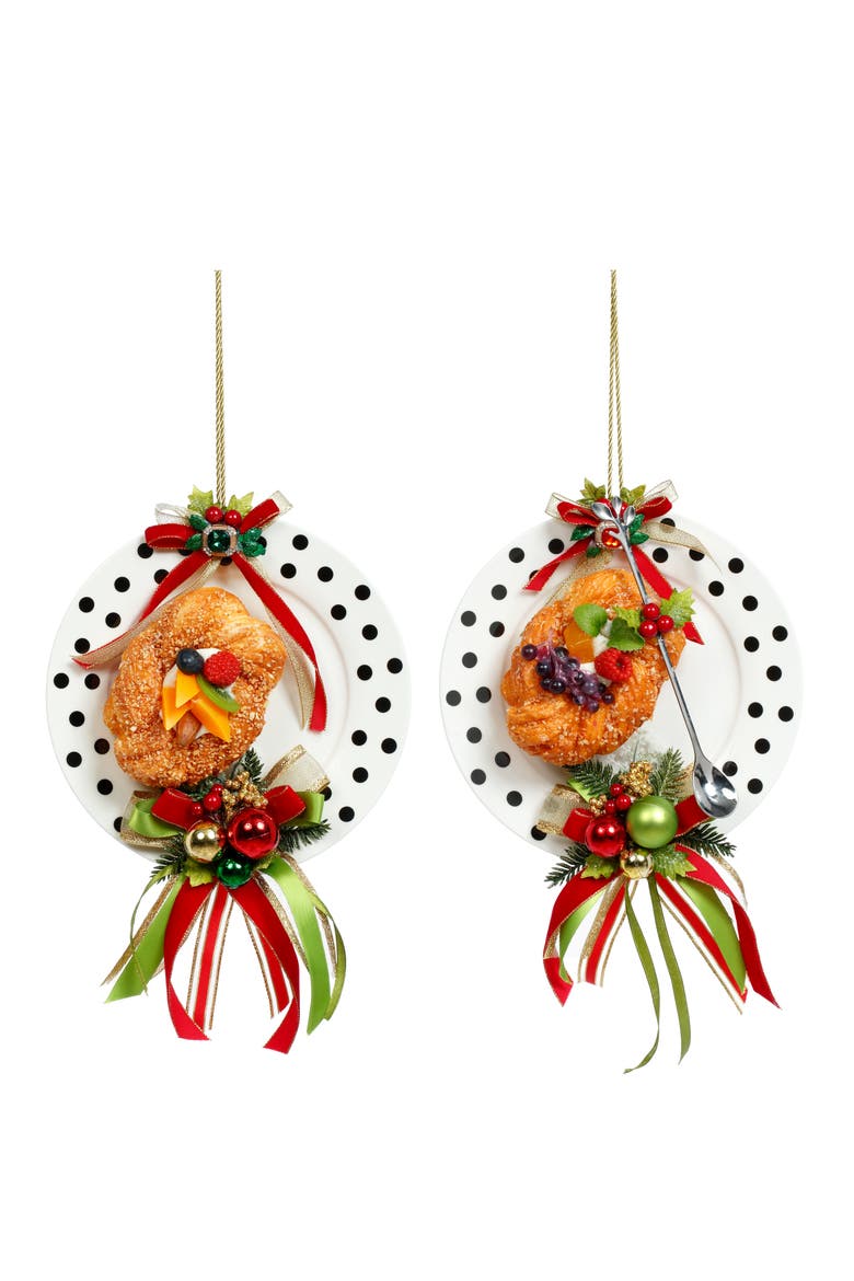 Plate Pokadots with Sweets Ornament, Set of 2, Main, color, Red