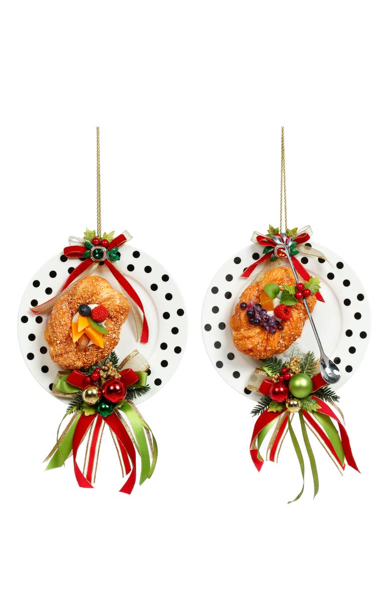 Mark Roberts Plate Pokadots with Sweets Ornament, Set of 2, Main, color, Red