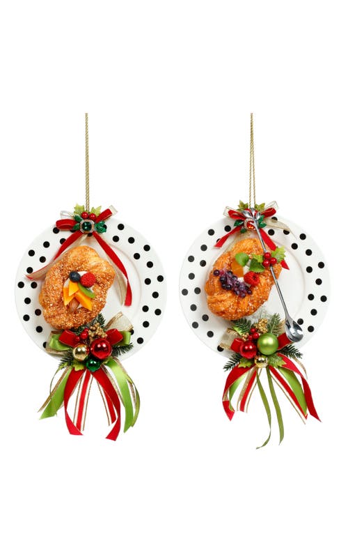 Mark Roberts Plate Pokadots With Sweets Ornament, Set Of 2 In Multi