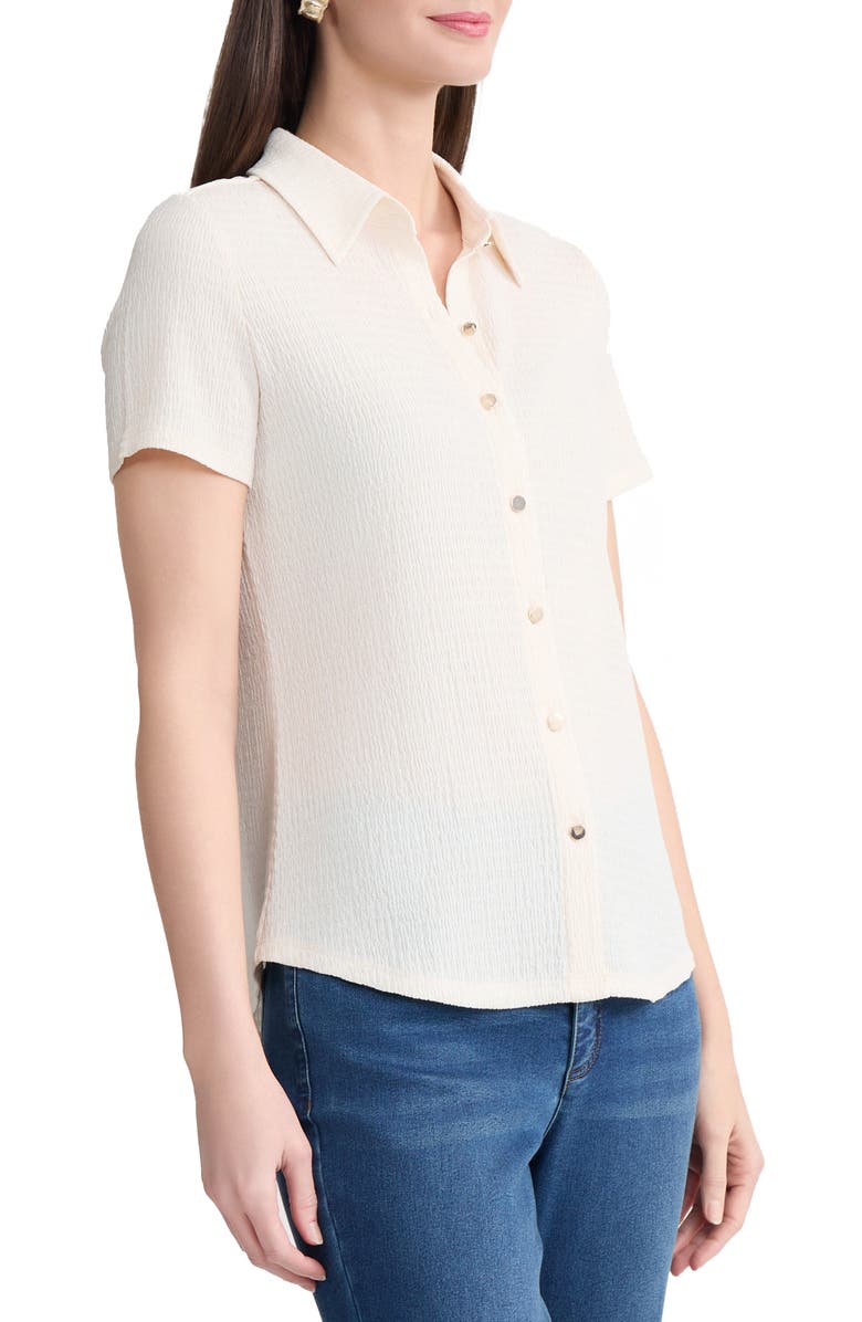 Jones New York Texture Short Sleeve Button-Up Shirt, Alternate, color, White Sand