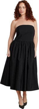 ELOQUII Strapless Flare Midi Dress