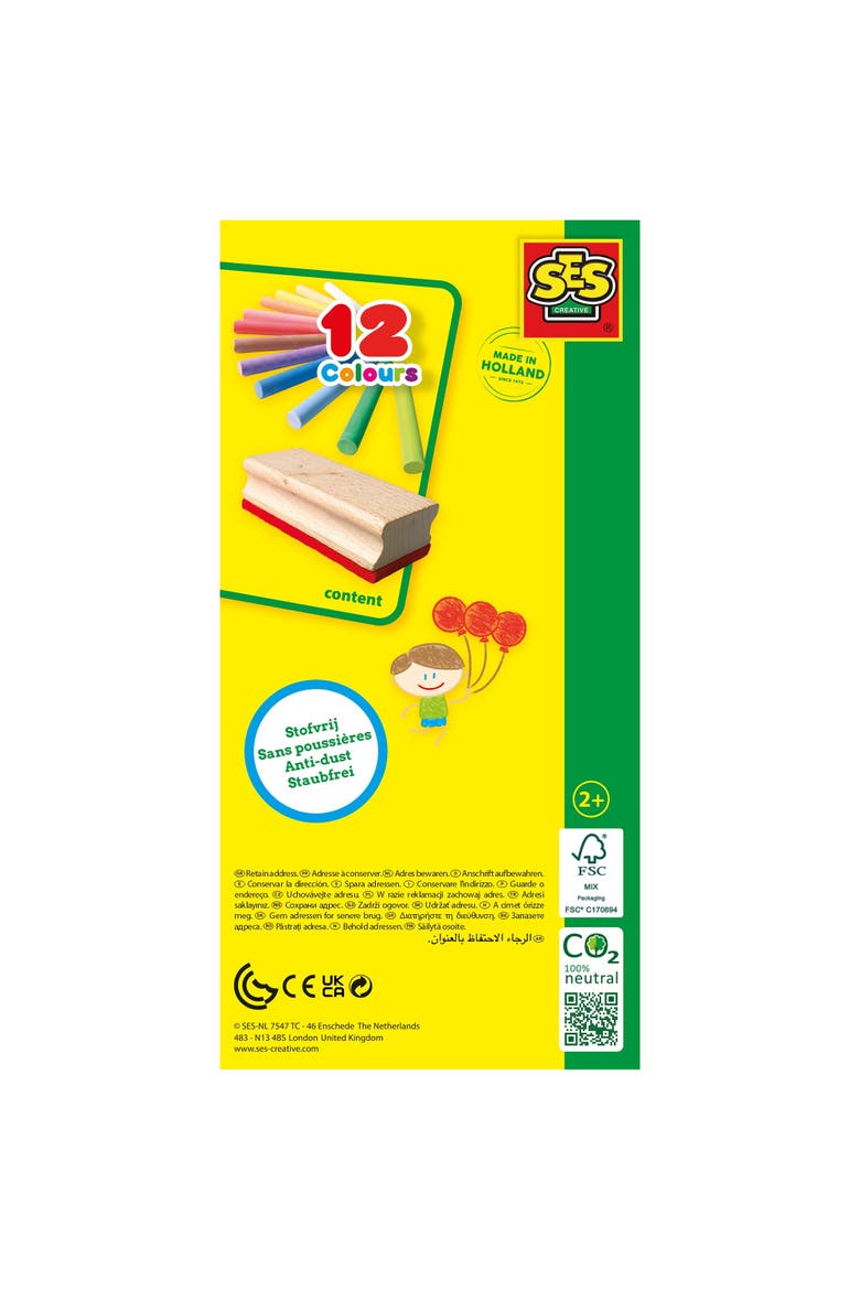 Colored Chalk Set & Eraser, 12 Colors, Toddlers & Kids 2+, Alternate, color, Multicolored