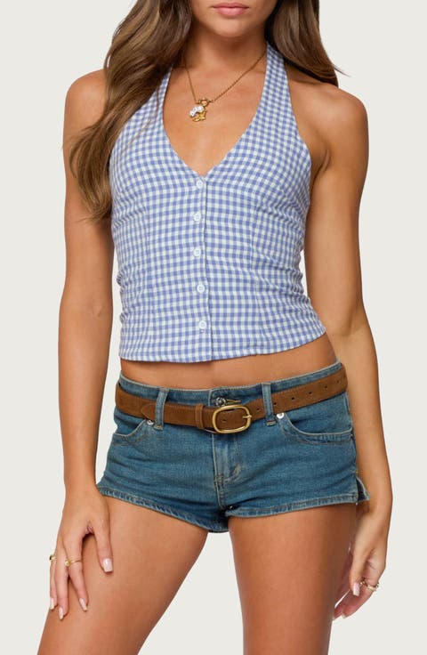 Evan Gingham Cotton Halter Top