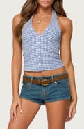 EDIKTED Evan Gingham Cotton Halter Top