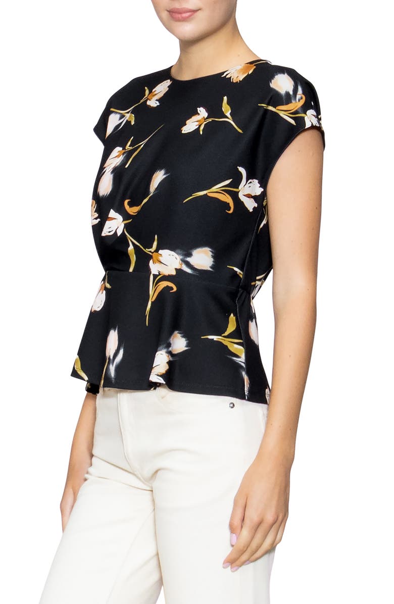 MELLODAY Techno Floral Side Cinch Top, Alternate, color, Black/ Multi