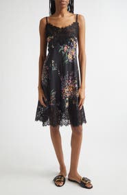 Dolce&Gabbana Floral Bouquet Print Lace Trim Habutai Silk Minidress