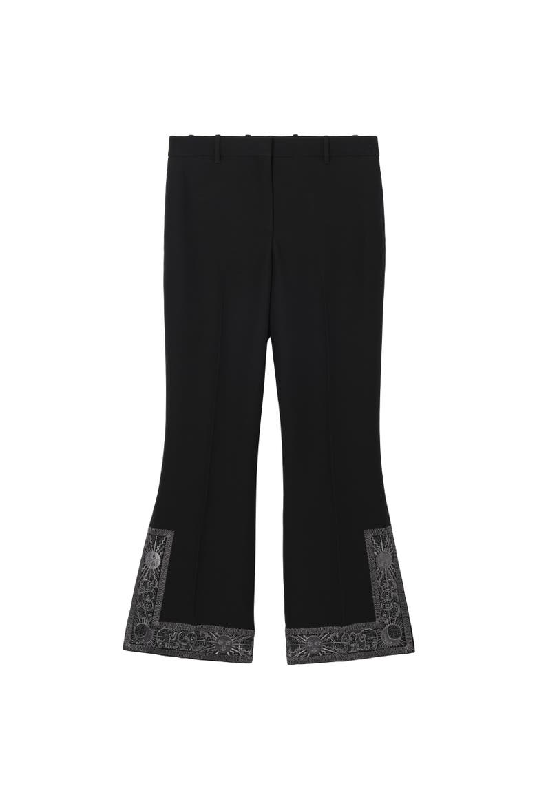 Cropped Embroidered Wool Silk Flared Trousers, Alternate, color, Black