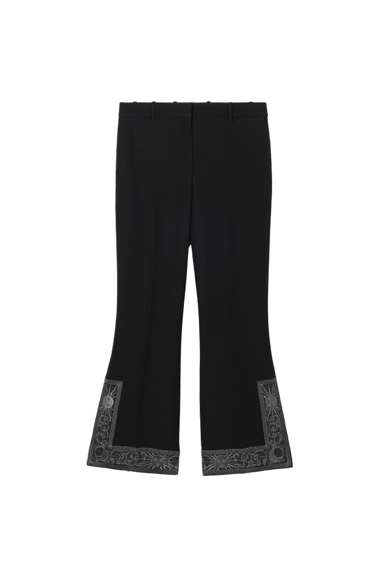 Burberry Cropped Embroidered Wool Silk Flared Trousers, Alternate, color, Black