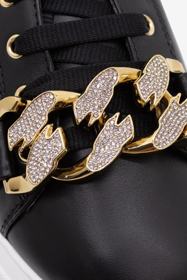Golden Grace Leather Sneakers, Alternate, color, Black