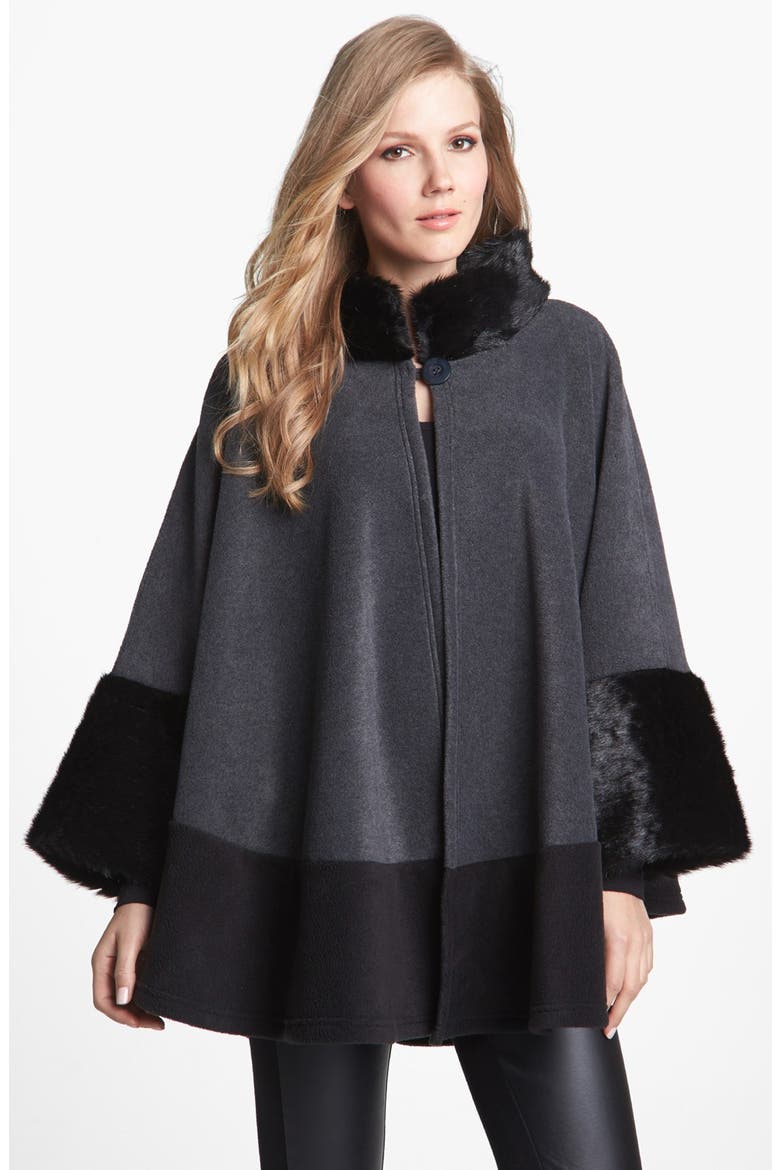 'Mosaic' Cape, Main, color, CHARCOAL/ BLACK/ MIDNIGHT MINK