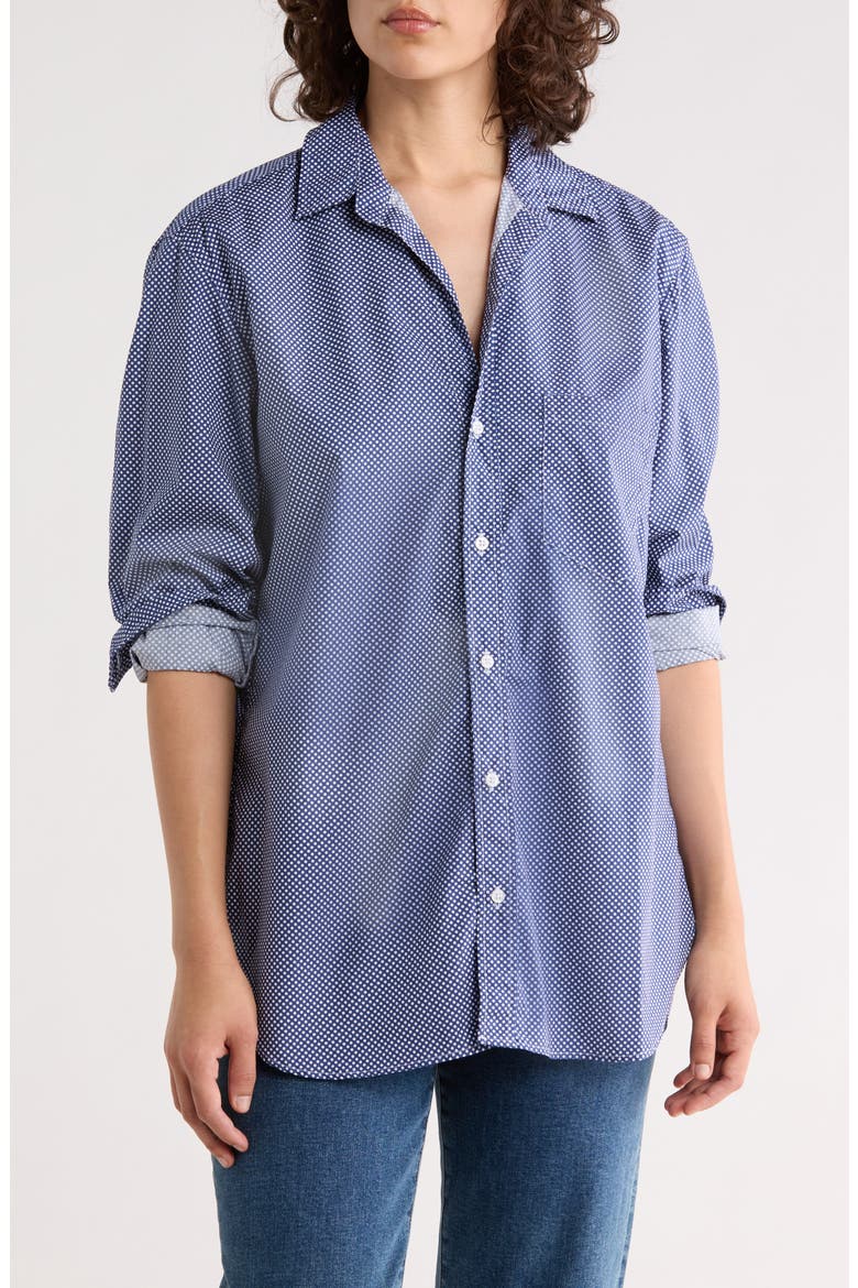 Relaxed Fit Cotton Button-Up Shirt, Main, color, NAVY WITH WHITE POLKA DOTS