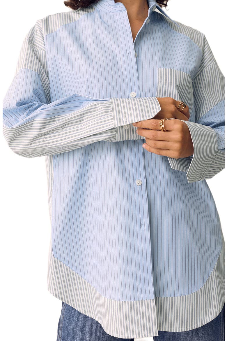 Stripe Oversized Button-up Shirt, Alternate, color, BLUE MIX