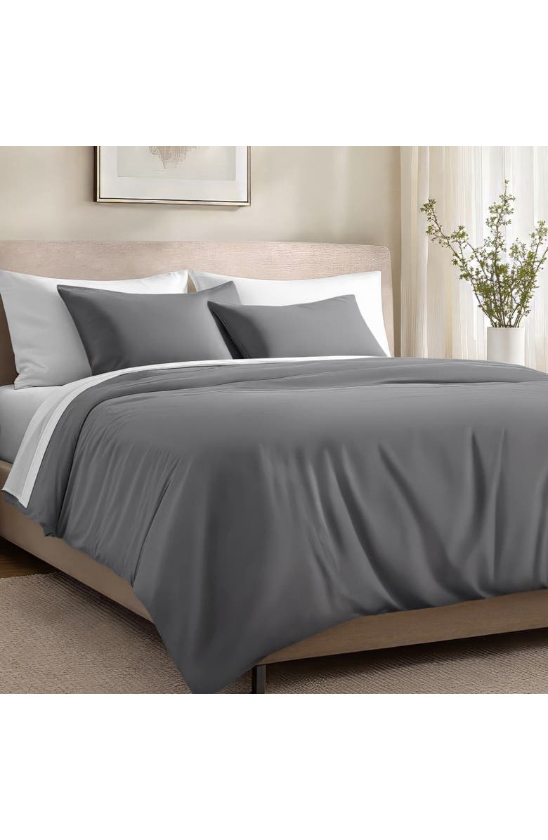 Bare Home 400 Thread Count Organic Cotton Sateen Duvet Cover and Sham Set, Alternate, color, Grey