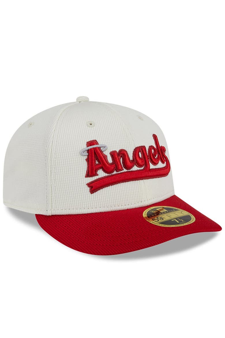 Men's New Era Cream/Red Los Angeles Angels City Connect Batting Practice Low Profile 59FIFTY Fitted Hat, Alternate, color, Cream