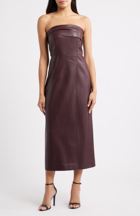 The Santana Strapless Faux Leather Midi Dress