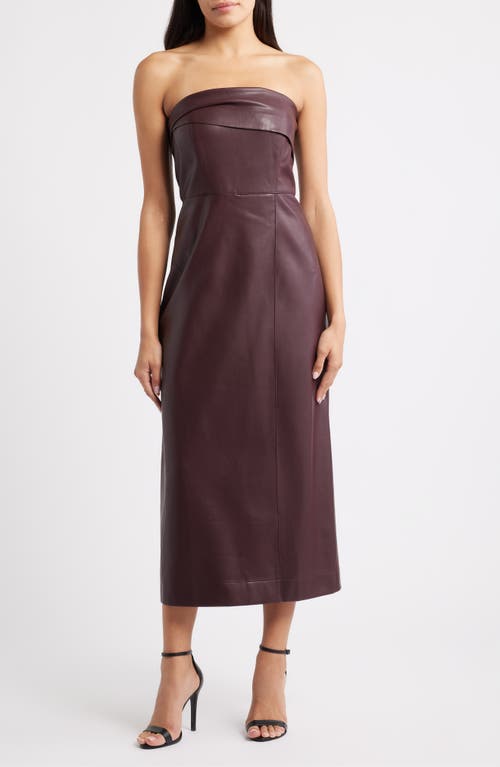 Parker The Santana Strapless Faux Leather Midi Dress In Brown