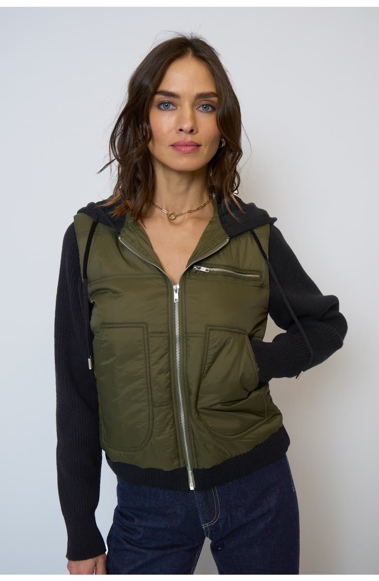 Central Park West Women's Brady Hooded Sweater Sleeve Jacket, Main, color, Fatigue Green