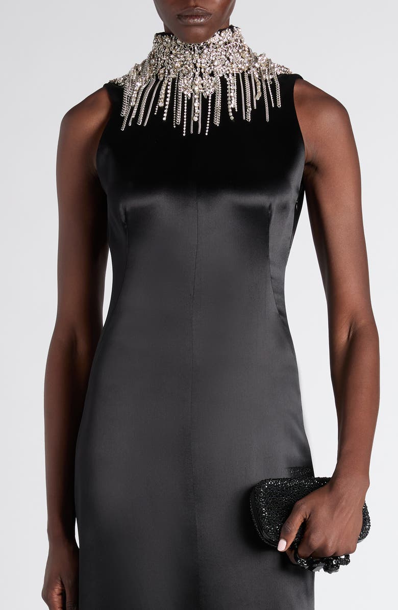 McQueen Skull Crystal Embellished Four-Ring Box Clutch, Alternate, color, Black/Black