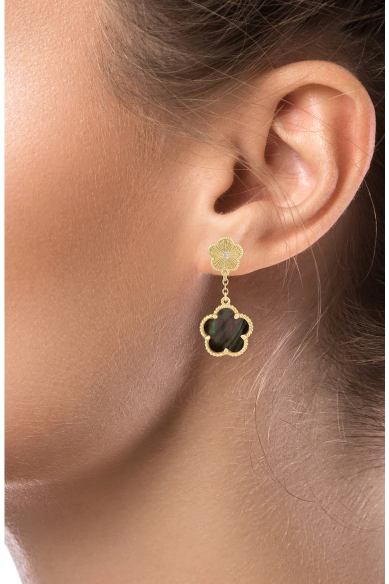CZ Clover Double Drop Earrings, Alternate, color, ABALONE/ GOLD
